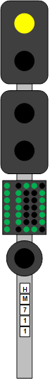 Маршрутный указатель на групповых выходных (маршрутных) или маневровых светофорах для указания номера пути, с которого разрешается отправление поезда