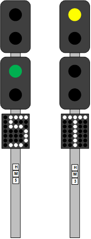 Маршрутный указатель на маршрутных (выходных) светофорах, совмещенных с повторительными к горочному